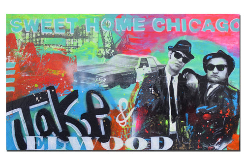 Blues Brothers painting. Original Chicago street art by Gino Savarino. Modern pop art for sale